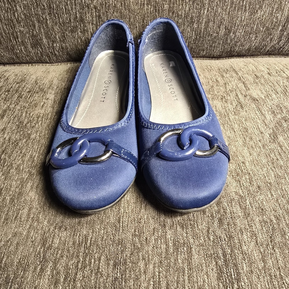 Karen Scott Amanda Royal Blue Fabric Ballet Flats Interlocking Link Detail 5.5M‎